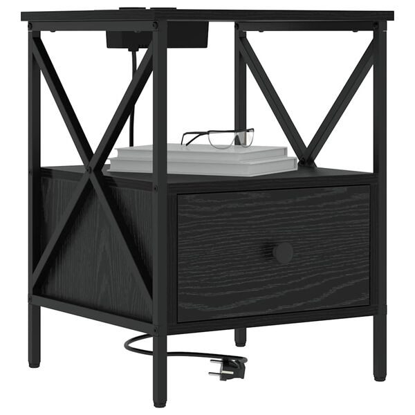 vidaXL Nočna omarica s predalom Črna Orehovina 41,5 x 40,5 x 55 cm