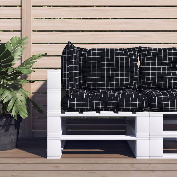 vidaXL Blazina za palete 3 kosi črno karirasto oxford blago