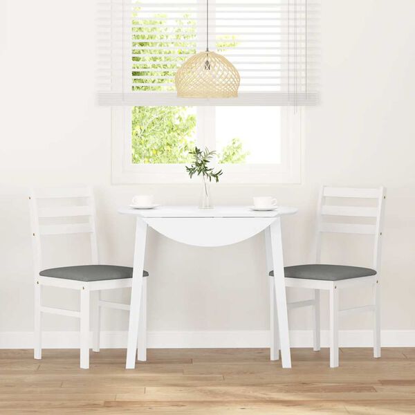 vidaXL Jedilni stoli z blazinami 2 kosa bele masivne lesene gume