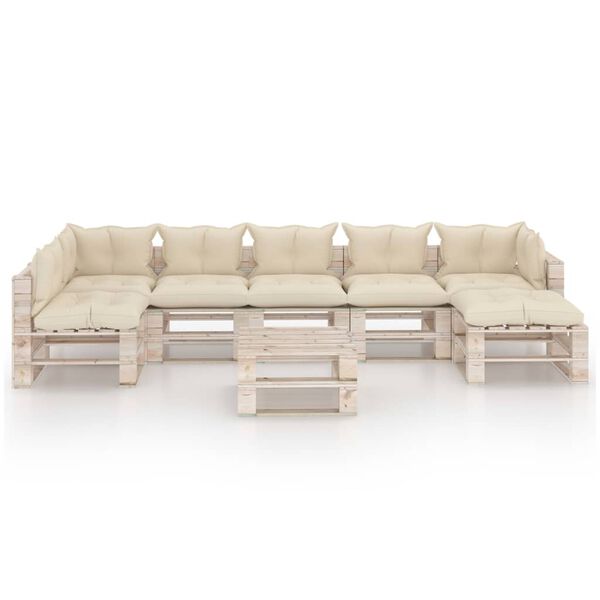 vidaXL Vrtna sedežna garnitura iz palet 8-delna z blazinami borovina