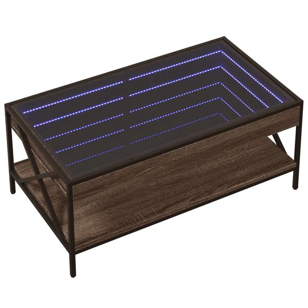 vidaXL Klubska mizica z neskončnimi LED rjavi hrast 90x50x38 cm