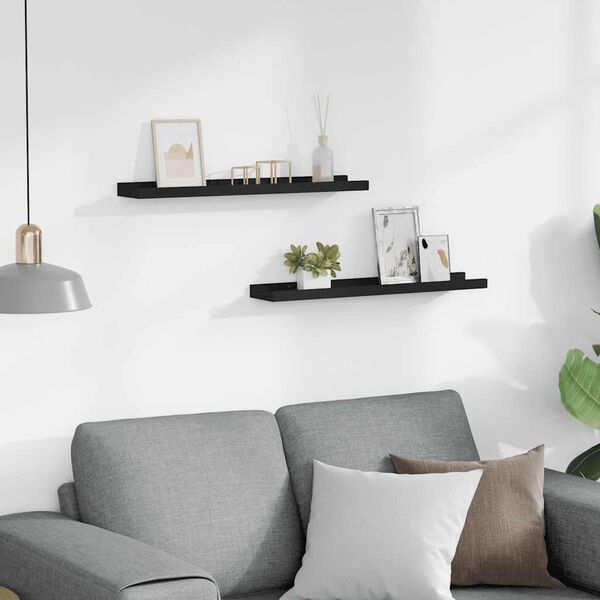 vidaXL Police z robom 2 kosa črne 60x9x3 cm mediapan