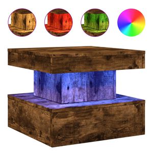 vidaXL Klubska mizica z LED lučkami dimljeni hrast 50x50x40 cm