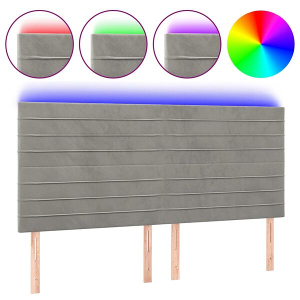 vidaXL LED posteljno vzglavje svetlo sivo 200x5x118/128 cm žamet