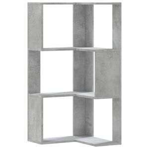 vidaXL Kotna knjižna omara 3-nadstropna betonsko siva 50x50x102 cm