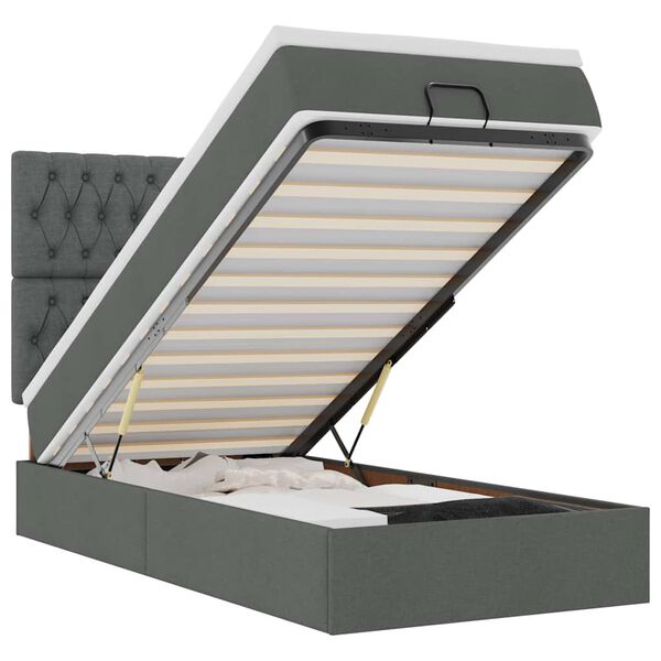 vidaXL Otomanski posteljni okvir z vzmetnico siv 90x190 cm blago