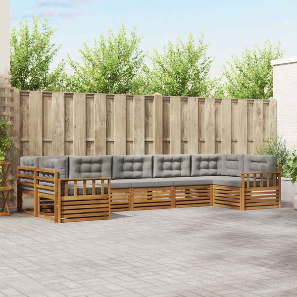 vidaXL Zunanja garnitura za sedenje 7 pcs Naravna in svetlo siva