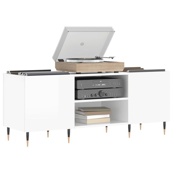 vidaXL Omarica za gramofonske plošče sijaj bela 121x38x48 cm inž. les