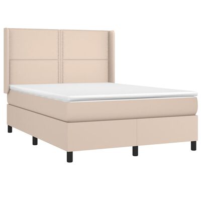 vidaXL Box spring postelja z vzmetnico LED kapučino 140x200 cm