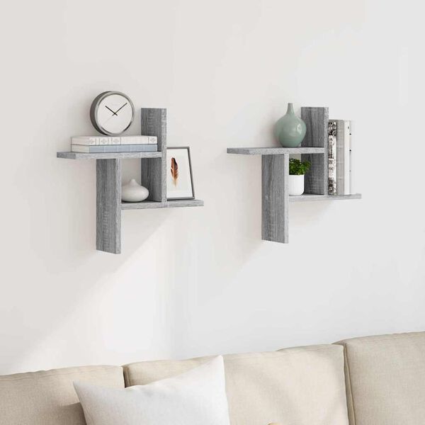 vidaXL Stenske police 2 kosa siva sonoma 38x12x38 cm inženirski les