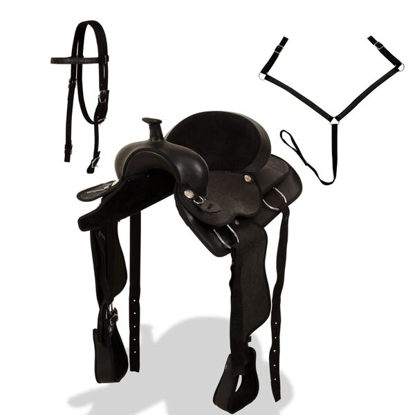 vidaXL Western sedlo, uzda in oprsnica pravo usnje 16" črne barve