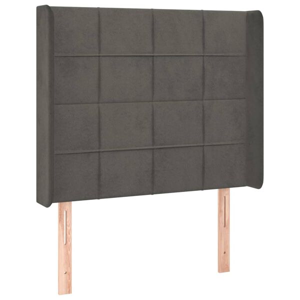 vidaXL Vzglavje z u&scaron;esi temno sivo 93x16x118/128 cm žamet