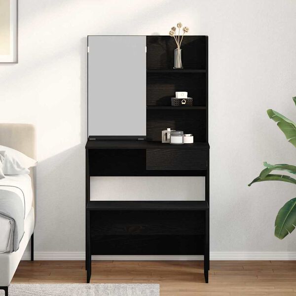 vidaXL Komplet toalet s predalom 2 pcs Črna Orehovina Konstruiran les