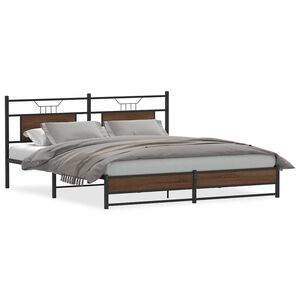 vidaXL Kovinski posteljni okvir brez vzmetnice rjavi hrast 183x213 cm