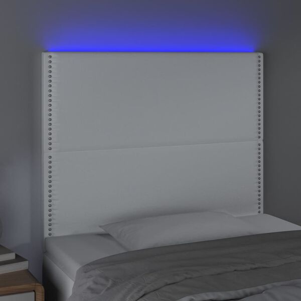 vidaXL LED posteljno vzglavje belo 80x5x118/128 cm umetno usnje