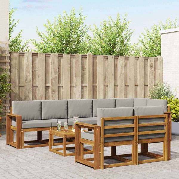 vidaXL Zunanja garnitura za sedenje 9 pcs Naravna in svetlo siva