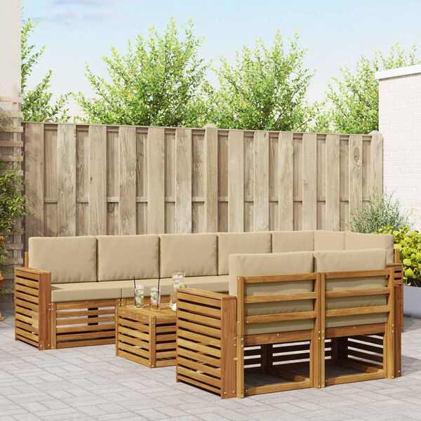 vidaXL Sedežne garniture 9 pcs Naravna in bež Masiven les akacije