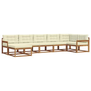 vidaXL Zunanja garnitura za sedenje z blazino 7 pcs Naravna in smetana