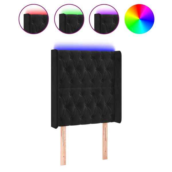 vidaXL LED posteljno vzglavje črno 83x16x118/128 cm žamet