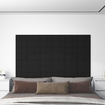 vidaXL Stenski paneli 12 kosov črni 30x15 cm blago 0,54 m²