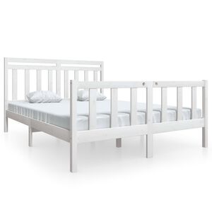 vidaXL Posteljni okvir bel iz trdnega lesa 160x200 cm