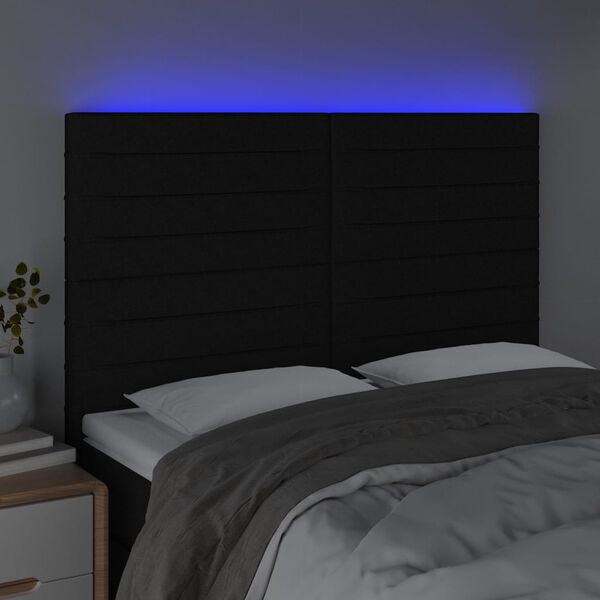 vidaXL LED posteljno vzglavje črno 144x5x118/128 cm blago