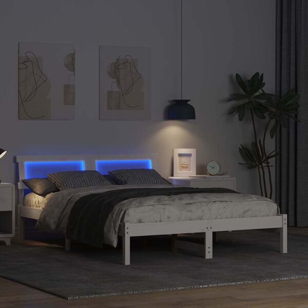 vidaXL Konstrukcija postelje Bela 140 x 190 cm Trdna borovina