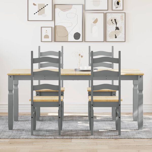 vidaXL 5 kosi jedilnega kompleta Panama Siva Masivni les borovega lesa