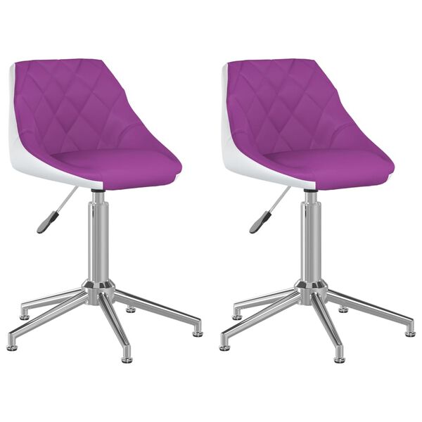 vidaXL Vrtljivi jedilni stoli 2 kosa vijolično in belo umetno usnje