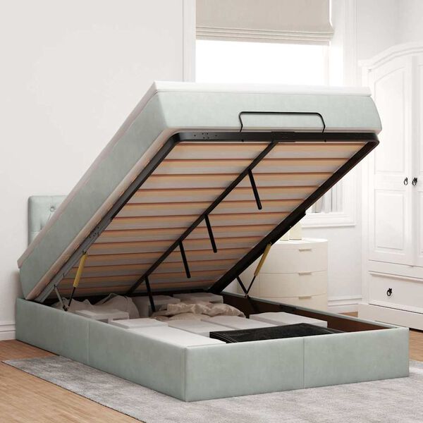 vidaXL Otomanski posteljni okvir z vzmetnico siv 120x200 cm žamet