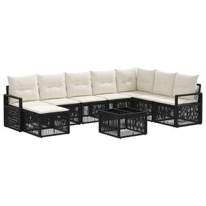 vidaXL Vrtna sedežna garnitura 9 pcs Črna poli ratan
