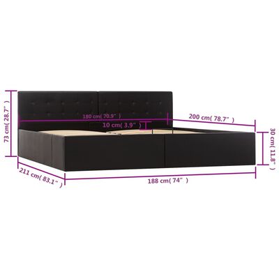 vidaXL Dvižni posteljni okvir črno umetno usnje 180x200 cm