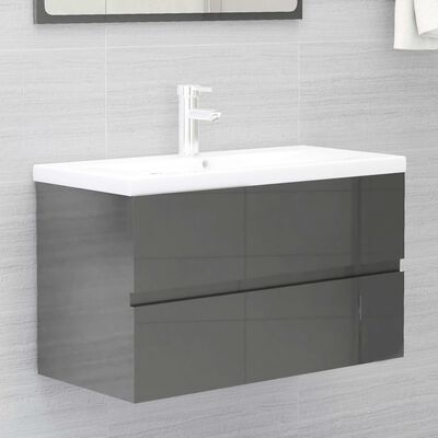 vidaXL Komplet kopalniškega pohištva visok sijaj sive barve iverna pl.