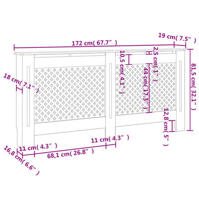 vidaXL Pokrov za radiator črn 172x19x81,5 cm mediapan