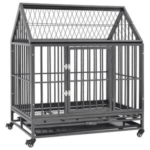 vidaXL Pasji boks s kolesi in streho iz jekla 92x62x106 cm