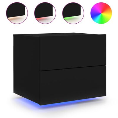 vidaXL Stenska nočna omarica z LED lučkami 2 kosa črna