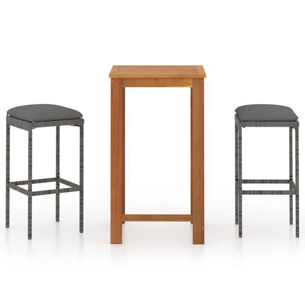 vidaXL Vrtna barska garnitura 3-delna z blazinami siva