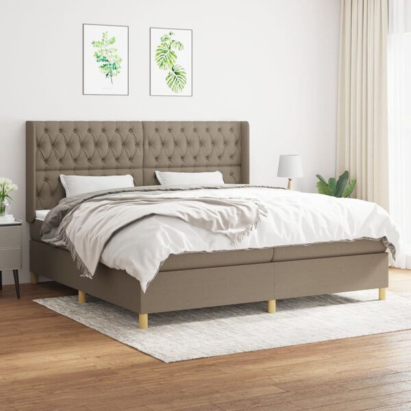 vidaXL Box spring postelja z vzmetnico taupe 200x200 cm blago