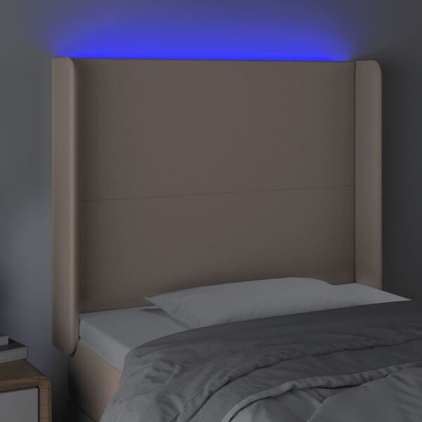 vidaXL LED posteljno vzglavje kapučino 93x16x118/128 cm umetno usnje