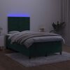 vidaXL Box spring postelja z vzmetnico LED tem. zelena 120x200cm žamet