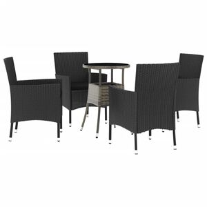 vidaXL Vrtna bistro garnitura 5-delna z blazinami črn poli ratan