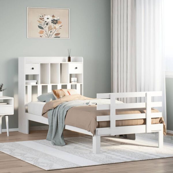 vidaXL Knjižna postelja brez vzmetnice bela 75x190 cm trdna borovina