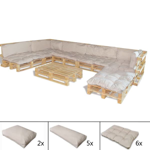 41516 vidaXL Set of 13 Back / Seat Cushions for Pallet Lounge Set Sand White