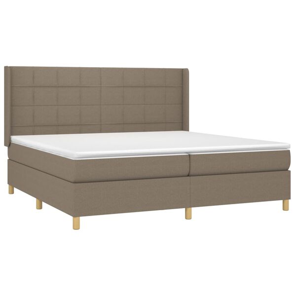 vidaXL Box spring postelja z vzmetnico LED taupe 200x200 cm blago