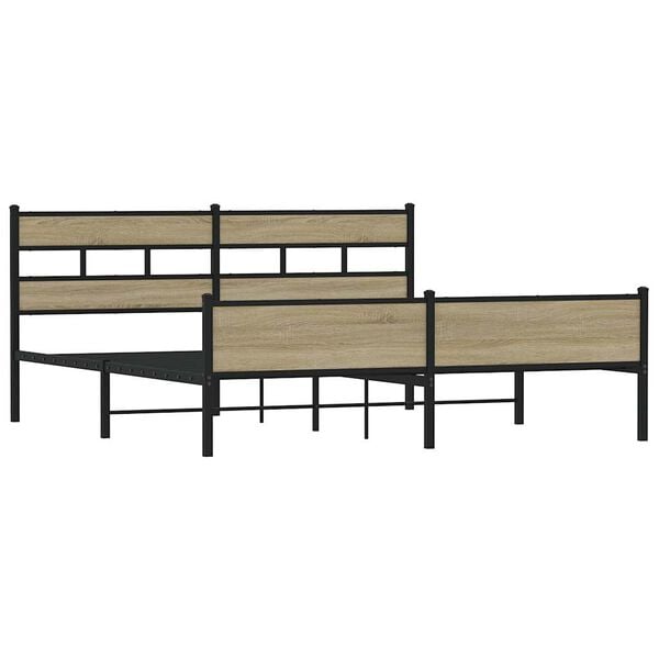 vidaXL Kovinski posteljni okvir brez vzmetnice sonoma hrast 180x200 cm