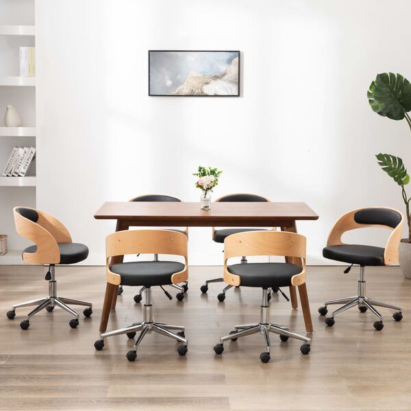 vidaXL Vrtljivi jedilni stoli 6 kosov črni ukrivljen les in um. usnje