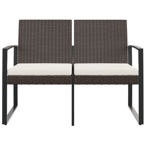 vidaXL Vrtna klop z dvema sediščema z blazinami rjav PP ratan