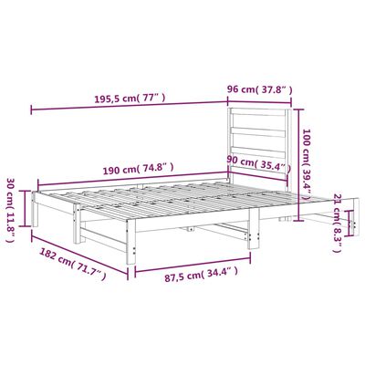 vidaXL Izvlečna dnevna postelja medeno rjava 2x(90x190) cm borovina