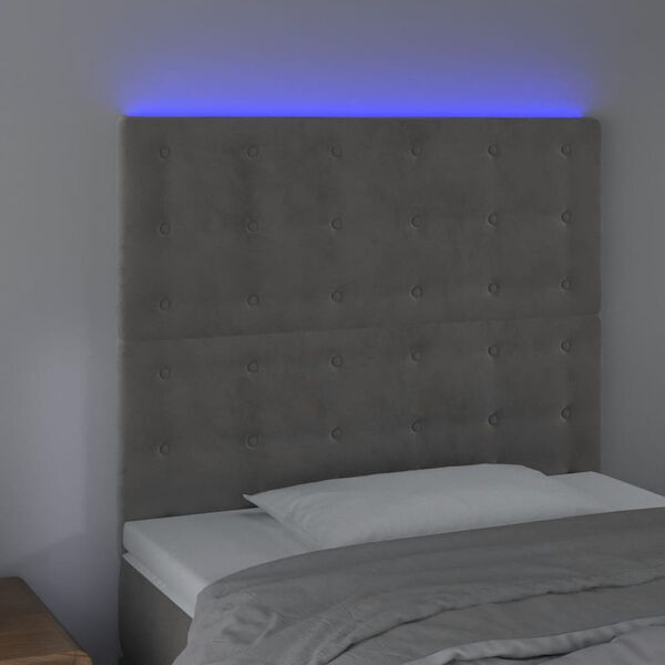 vidaXL LED posteljno vzglavje svetlo sivo 80x5x118/128 cm žamet