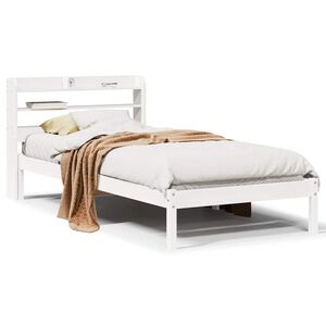 vidaXL Posteljni okvir brez vzmetnice bel 75x190 cm trdna borovina